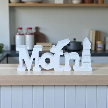 „Moin“ Deko Schriftzug maritim – mit Möwe & Leuchtturm – Nordsee Küsten Deko