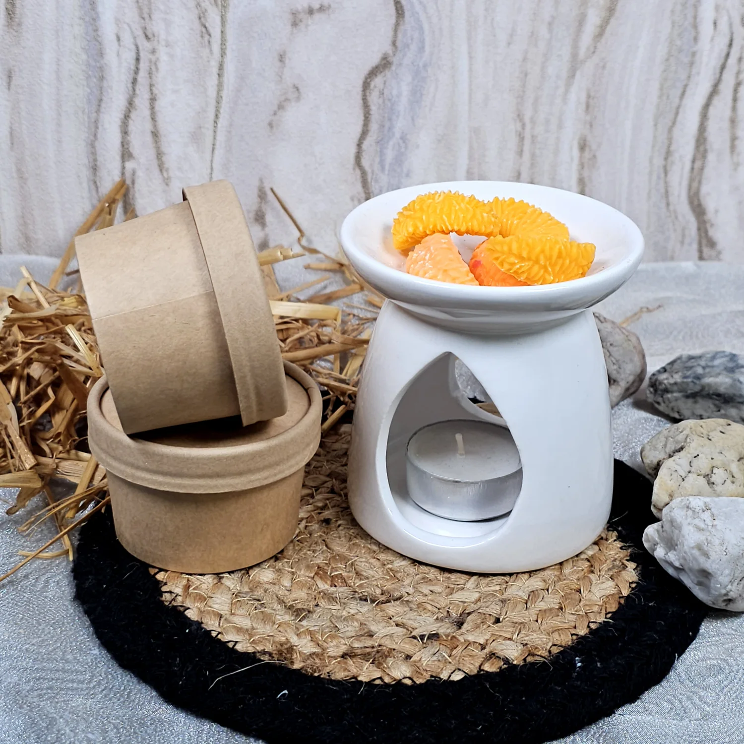 Duftlampe weiß und 2 Probierbecher Wachsmelts