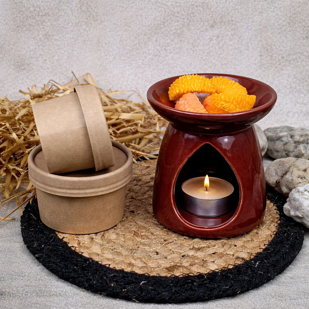 Duftlampe rotbraun und 2 Probierbecher Wachsmelts